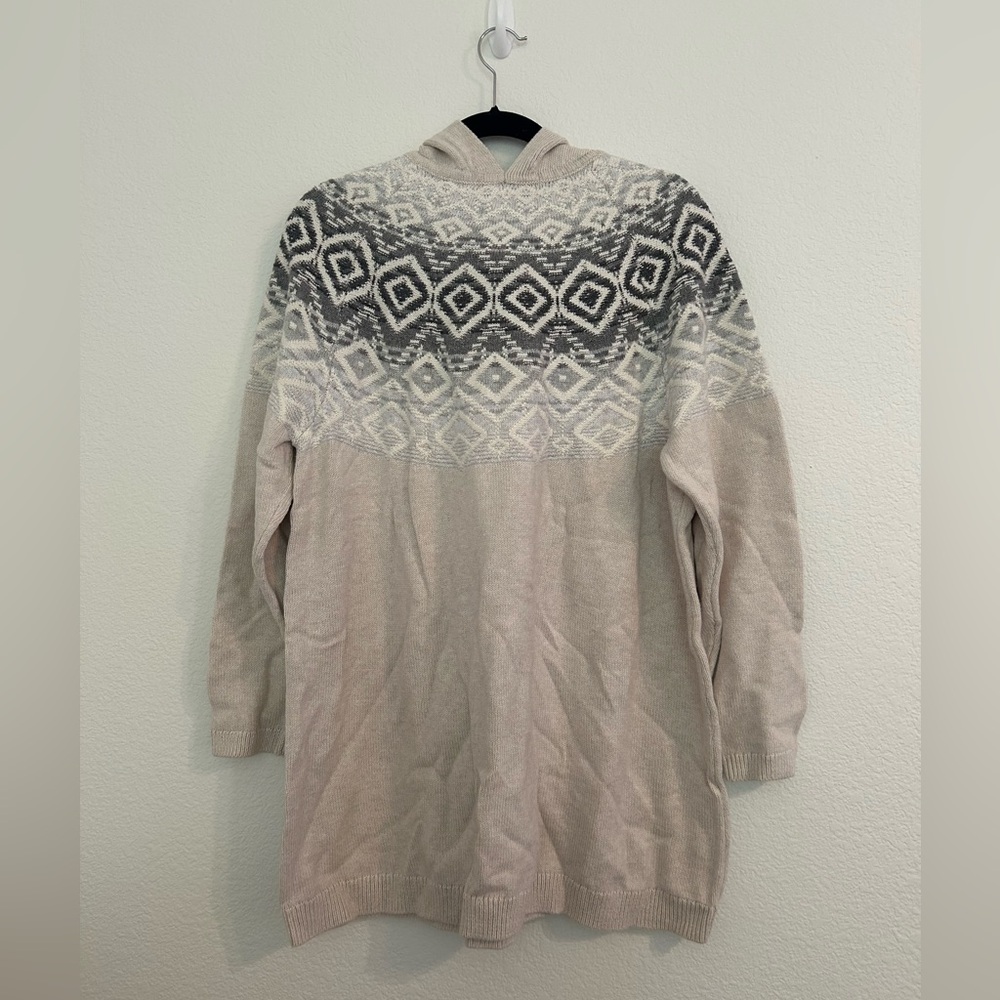 J. Jill Fair Isle Hooded Sweater Tunic in Oatmeal Heather Multi Size XL NWT